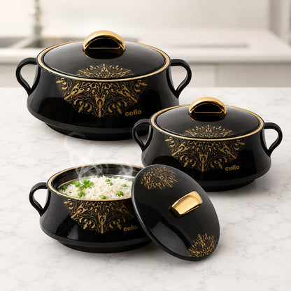 Cello Midas Pack of 3 Thermoware Casserole Set Black (500 ml, 1000 ml, 1500 ml)