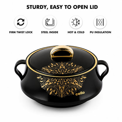 Cello Midas Pack of 3 Thermoware Casserole Set Black (500 ml, 1000 ml, 1500 ml)