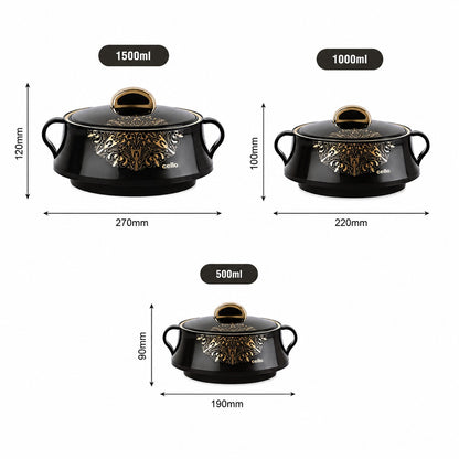 Cello Midas Pack of 3 Thermoware Casserole Set Black (500 ml, 1000 ml, 1500 ml)