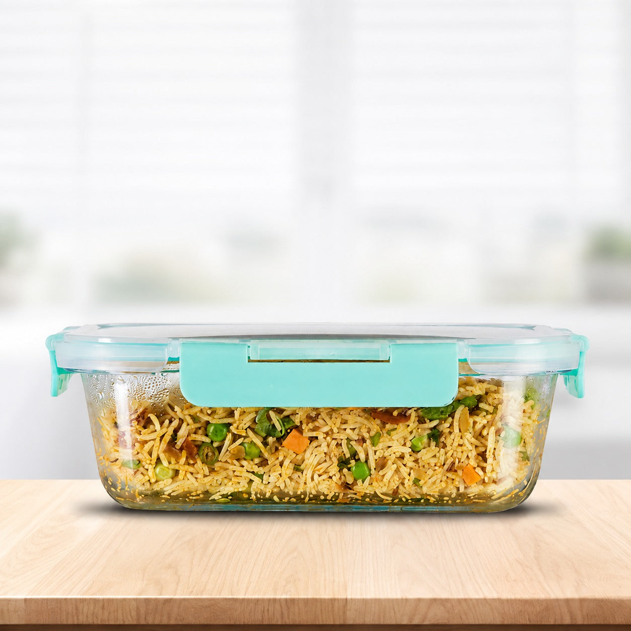 Allo Glass Food Storage Container 1520 ml – Airtight Rectangle Borosilicate Glass Fridge Container with Lock Lid (Green)