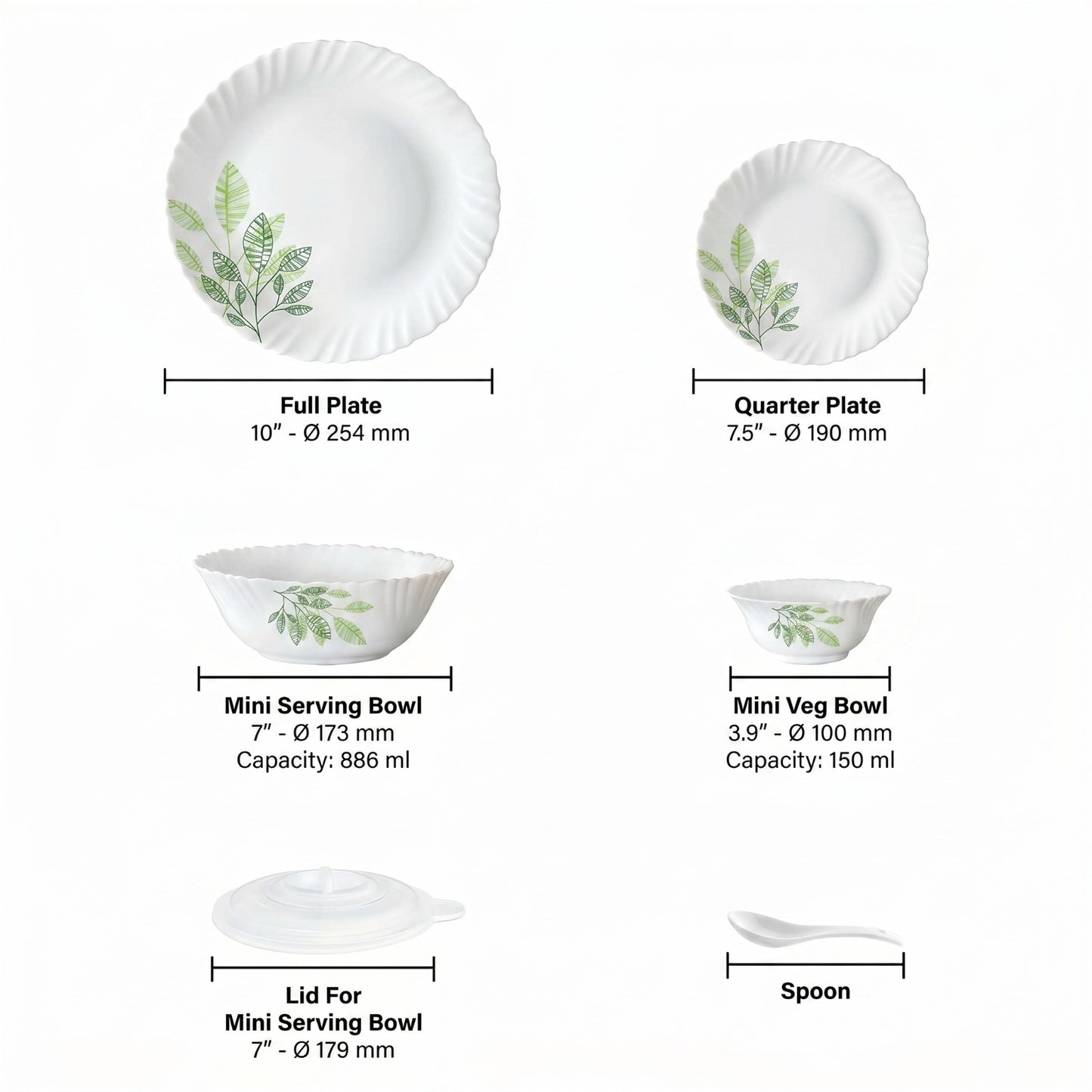 Larah by Borosil Galaxy Fauna Opalware Dinner Set 34 Pc – Plates & Bowls (Green, Microwave Safe)